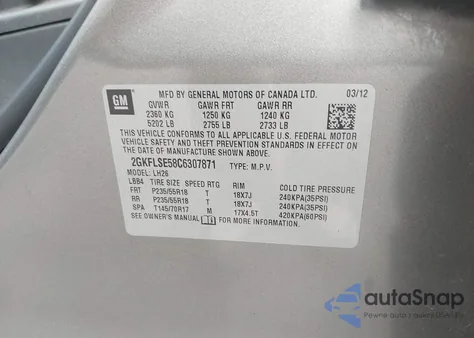 2012 GMC Terrain Sle-2 z USA, uszkodzony, nr VIN 2GKFLSE58C6307871